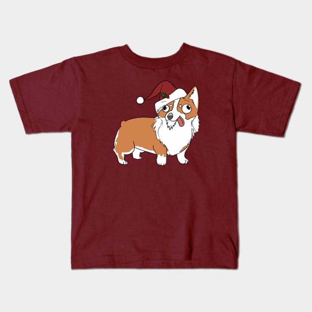 Christmas Corgi Kids T-Shirt by Fool King Media